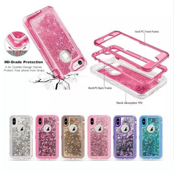 Casos de Telefone QuickSand Transparente Disco Rígido Bling Líquido Dinâmico Dinâmico All-Inclusive Cover para iPhone 12 11 Pro Xs Max XR x 8 S20 S10lite Plus