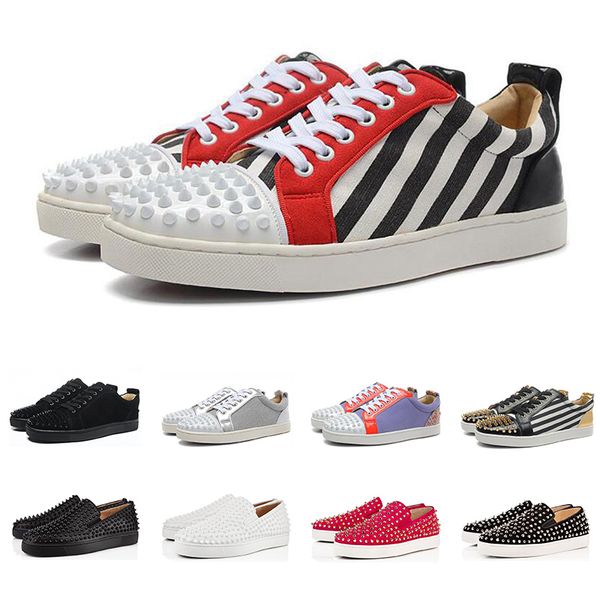 

2019 luxury sneakers designer shoes red bottoms for men women low cut Studded Spikes Party Lovers Genuine Leather casual rivet Sneaker