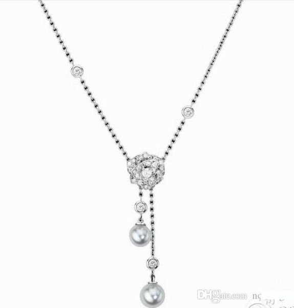 

woman jewelry necklace 925 silver flower pendant double peal necklace for women love gift