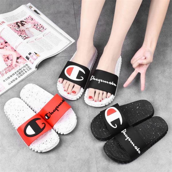 

women men champion letter sandal 3 colors lovers shoes slipper slip on flip flops wedge platform sandals beach water rain mules shoes jy626, Black;grey