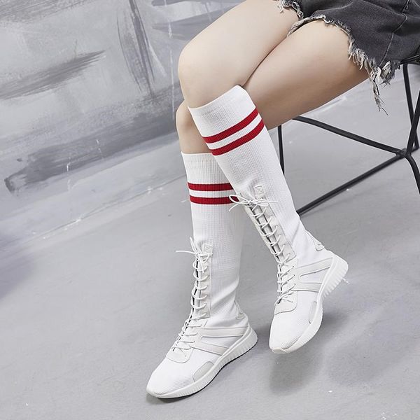 

women high boots autumn and winter new female thigh boots net red knit elastic thin high-elastic socks, Black