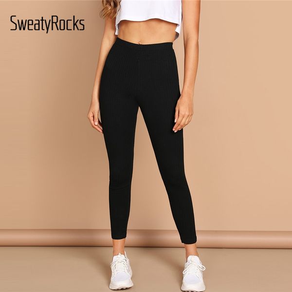

sweatyrocks black high waist solid leggings workout womens fashion fitness leggings 2018 autumn activewear femme stretchy pants