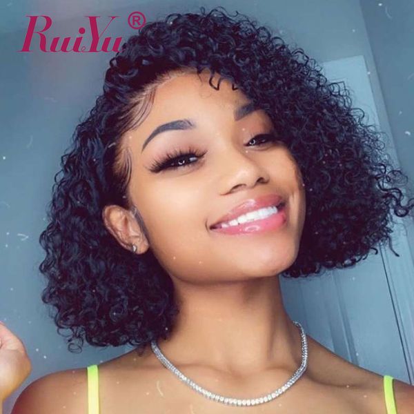 

lace kinky завитые парики glueless парики шнурка для черных женщин ruiyu монгольской человеческих волос передние парики с ребенком волос пар, Black;brown