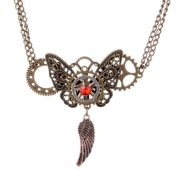 

trendy punk alloy wheel pendant gothic long chain necklace, Silver
