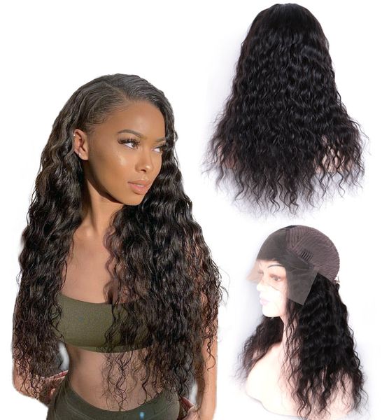 

13x6 virgin hair transparent lace front wig waterwave 150% density, Black;brown