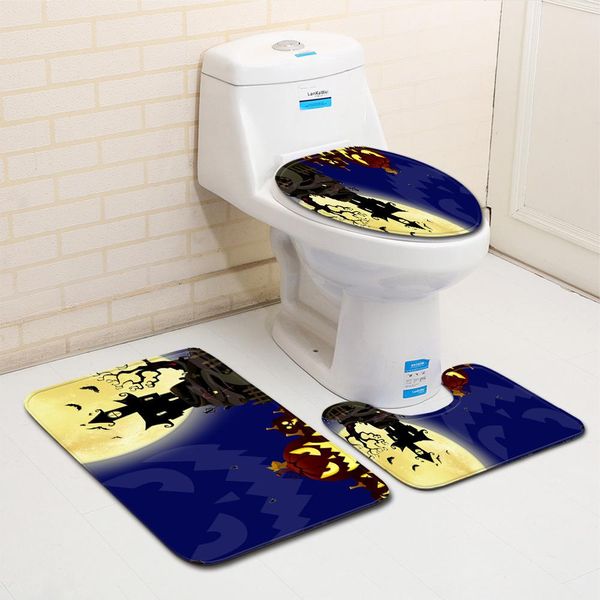 

toilet cushion polyester fiber 45 * 75cm50 * 80cm bathroom decoration toilet three-piece halloween door mat home bathroom anti-slip mat