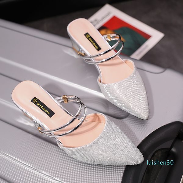 

youyedian women's pointed leisure thick heel slippers fashion wild mid-heel sandals chaussure plate femme printemps ete sport l30, Black