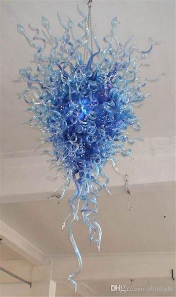 

100% handmade blown murano glass blue chandelier modern art decor led light source ac 110v 120v 220v 240v designer chandelier for villa deco