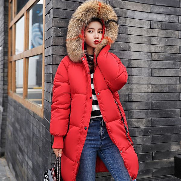 

plus size winter women fashion fur hood coats cotton long coat quilted puffer jacket women warm parka feminina outerwear parkas snow wear uk, Black