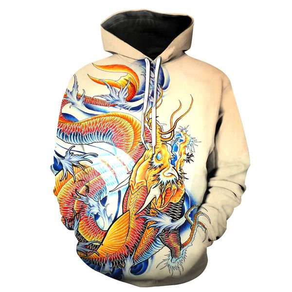 

brilliant cartoon printed hat-pocket cover men's tide-hat and men's wear sweatshirts printing blouse hoodies, Black