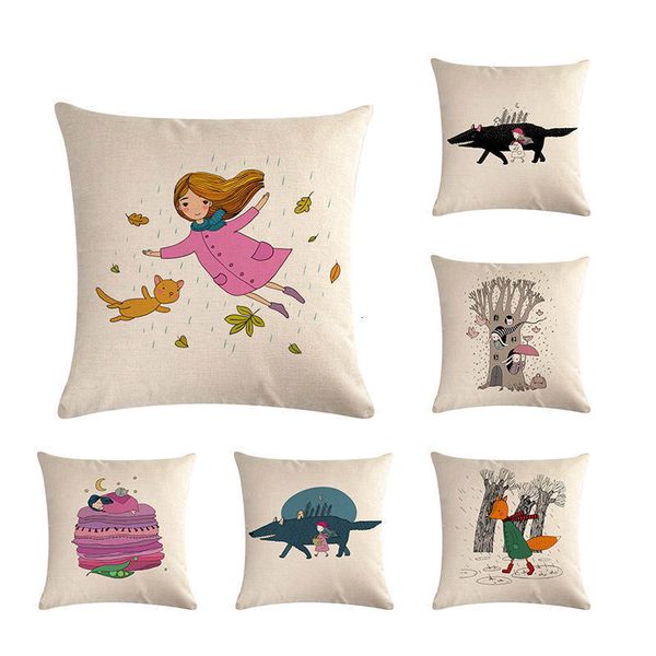 

мультфильм подушка обложка home decor волком печати наволочка хлопок белье подушка обложка 45см * 45см корабль падения белья customized zy12