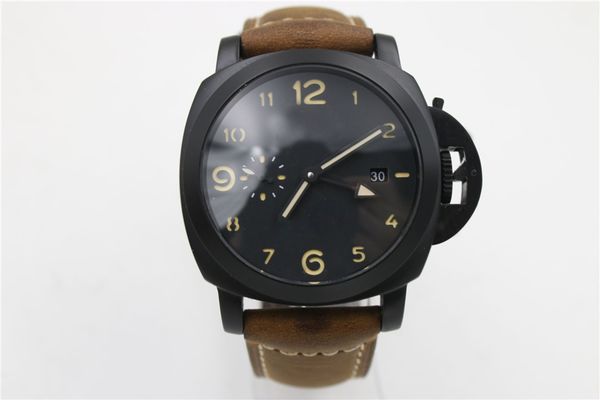 

sports 44mm dial sapphire glass luminescent hand watches brown leather strap auto date automatic mechanical men watches mens luxury watches, Slivery;brown