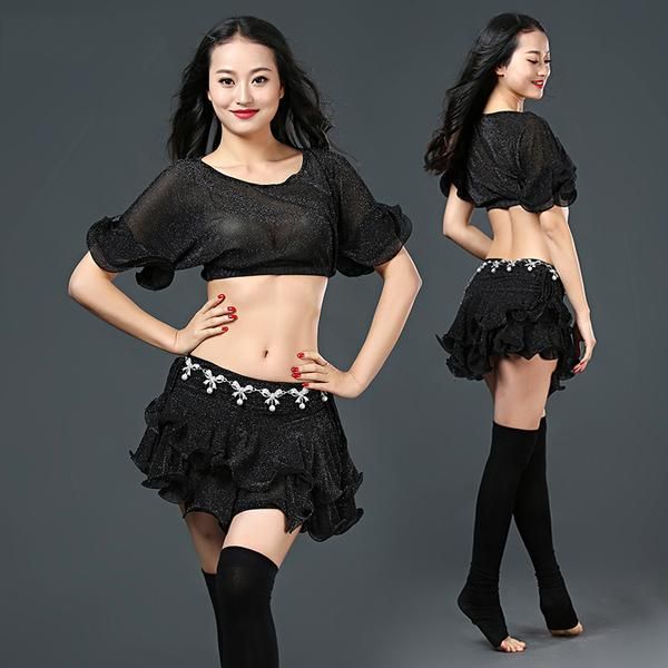 

2019 newest women belly dance costume top & short skirt, Black;red