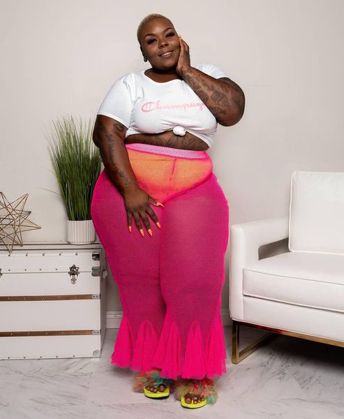 

19006 european and american fashion plus size ruffled solid color plus size women's mesh see-through pants, Black;white