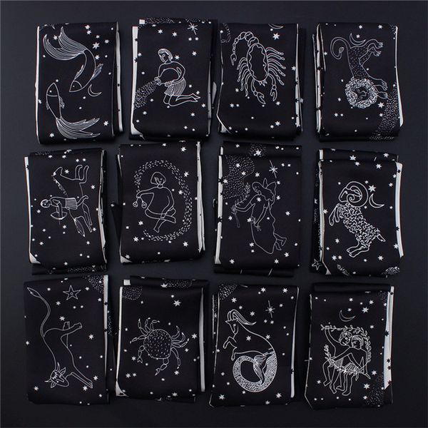 

tie constellations women series new ribbons print tarot headscarf bag women 2019 wrap 12 small silk fashion bind scarf design iobrs, White;black