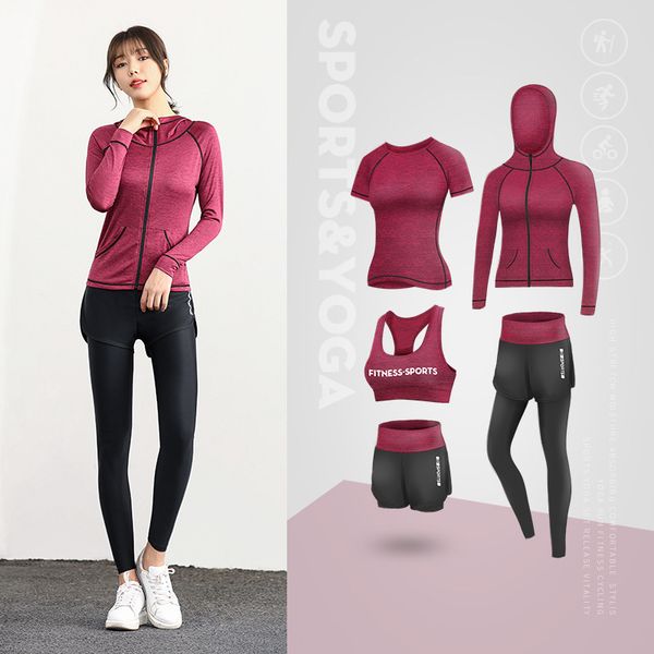 

women's tracksuit yoga set 5pcs fitness gym clothing running jogging suits leggings workout sportswear outfit sports suit female