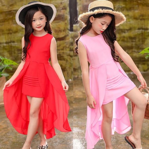 

big girls chiffon dress 2018 summer sleeveless irregular elegant princess party dresses 5 6 7 8 9 10 11 12 years kids clothes y200317, Red;yellow