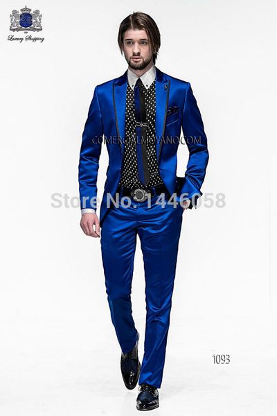 

2018 men dress slim fit suits groom tuxedos royal blue satin men suit prom tuxedos for wedding suits with pants, White;black