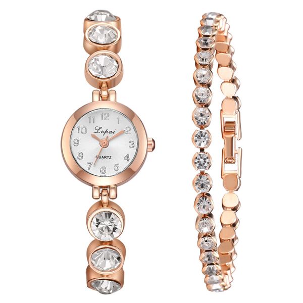 

2019 fashion watches modern quartz watch 2pcs/set luxury fashion simple dial steel strip watch full diamond bracelet watches 4, Slivery;brown