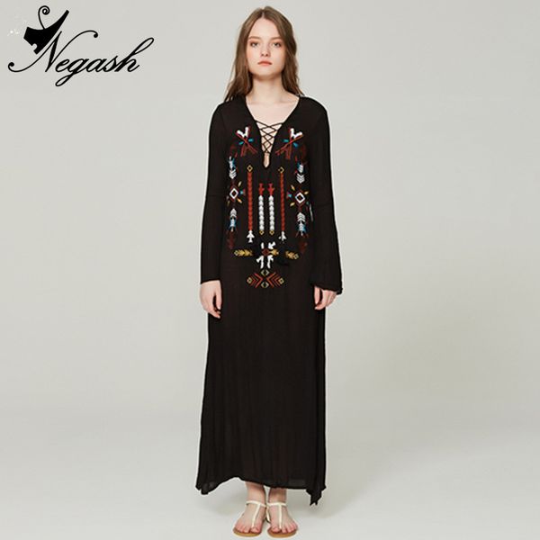 

high-quality real europe spring summer 2018 bohemia floral embroidery tassel decoration retro styled dresses vestidos, Black;gray