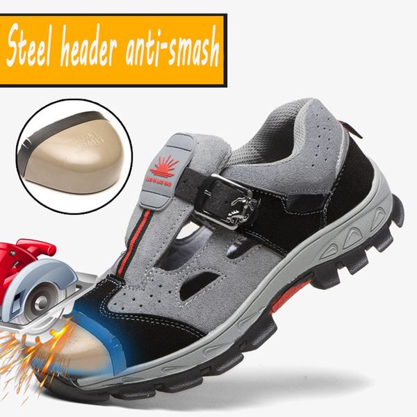 

cool labor shoes sandals men's summer light breathable deodorant steel casual anti-smash anti-slip women work safety shoes 45 46, Black
