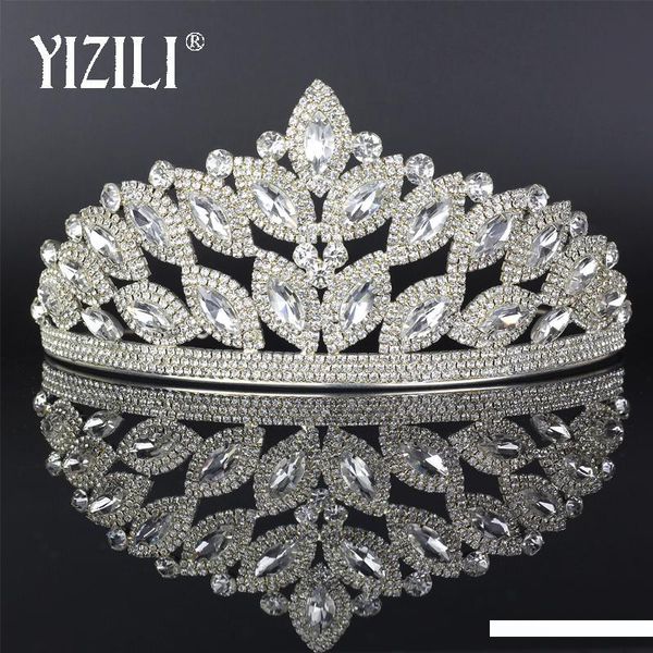 

yizili original princess silver crystal big tiaras and crowns queen women wedding tiara hair accessories bride tiara crown c073, Golden;white