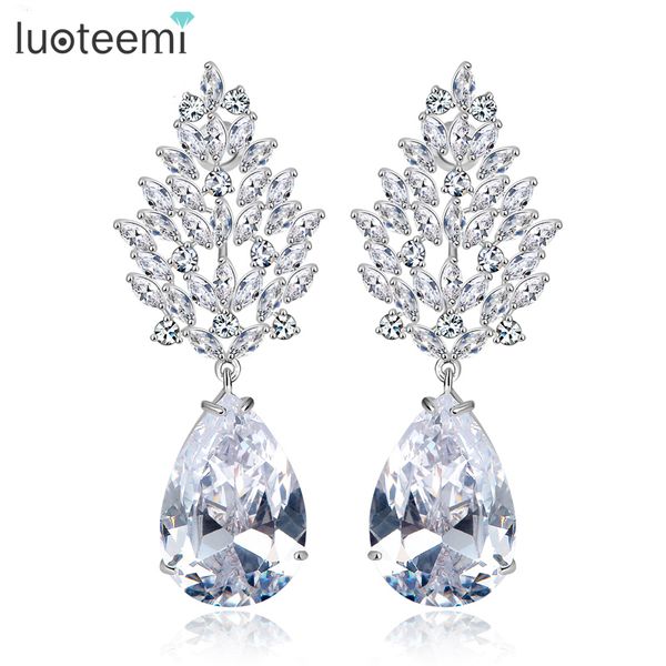 

luoteemi wholesale luxury large earrings female wedding jewelry bridal big heavy cz chandelier earrings for women, Silver