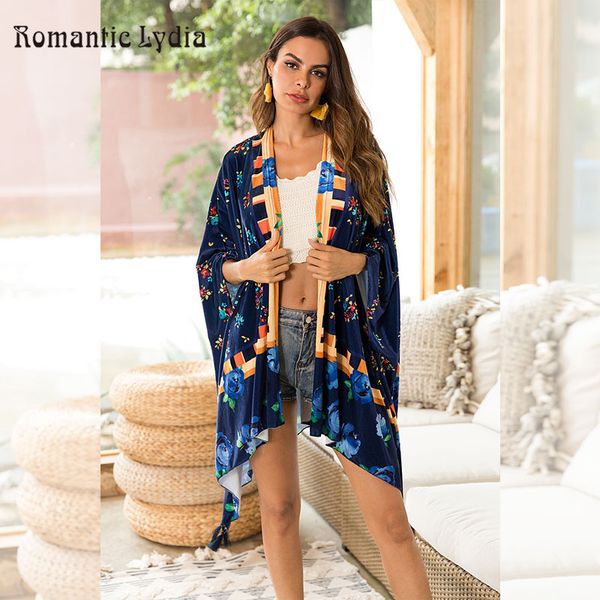 

flower printed drape curved velour cardigan trench coat women outwear 2018 new autumn elegant velvet long coat, Tan;black