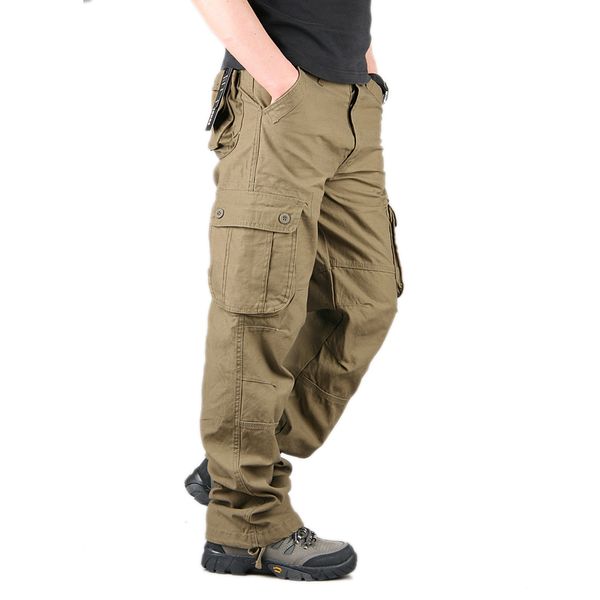 

new men's cotton loose man camouflage tactical fatigues cargo pants men trousers pants plus size 42 green hot, Black