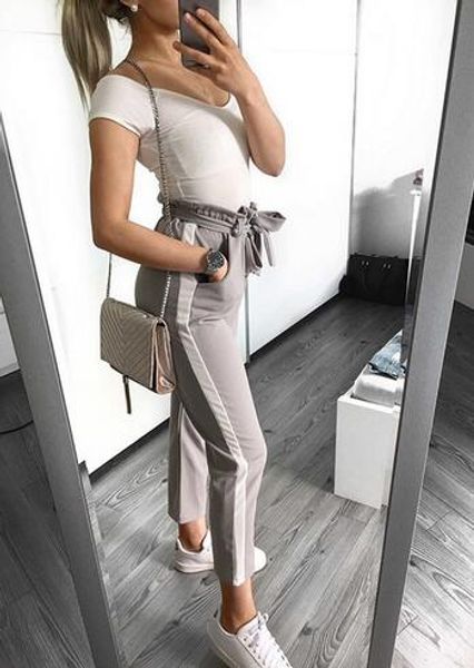 

повседневные галстуки-бабочки женские брюки длинные полосатые каузальные 2018 осень женские брюки модные уличная одежда брюки ws9710y, Black;white