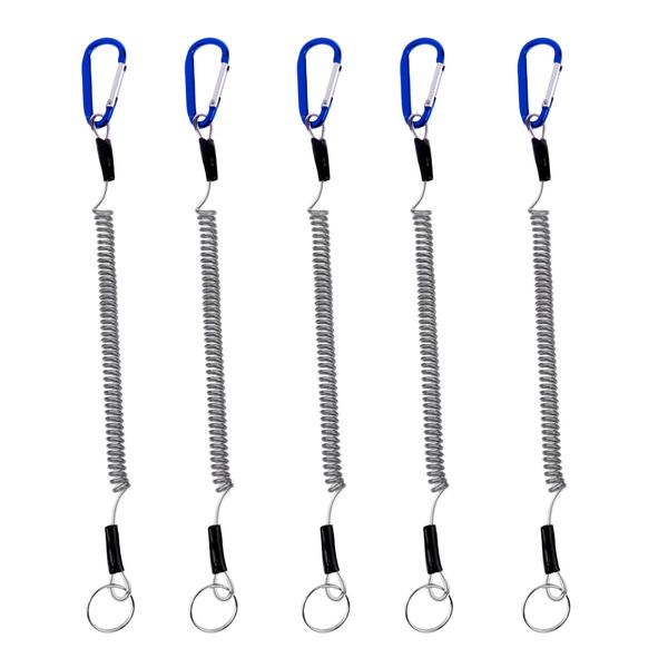 

fishing lanyard pack of 5 coiled tether with carabiner for pliers lip grips