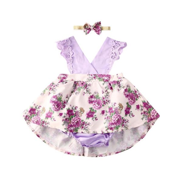 

focusnorm 0-24m toddler newborn baby girl romper dress floral printed v-neck jumpsuit pacthwork dress for cute baby girl, Red;yellow