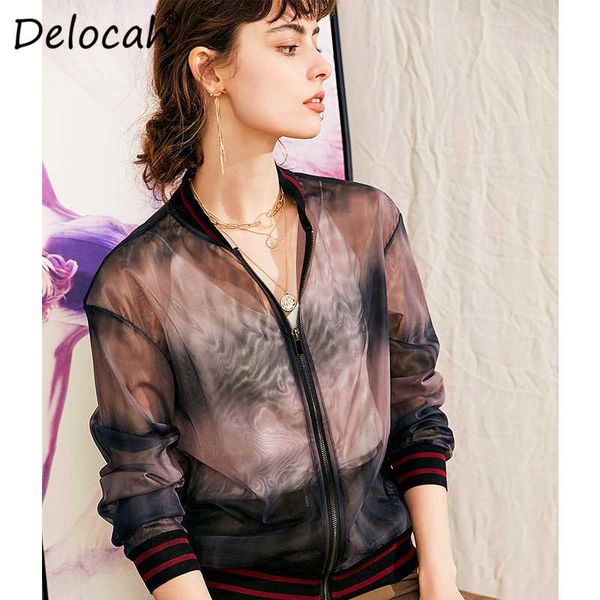 

delocah summer women fashionÂ runwa blouse long sleeve printed loose mesh female thin cool match ladies short shirts, White