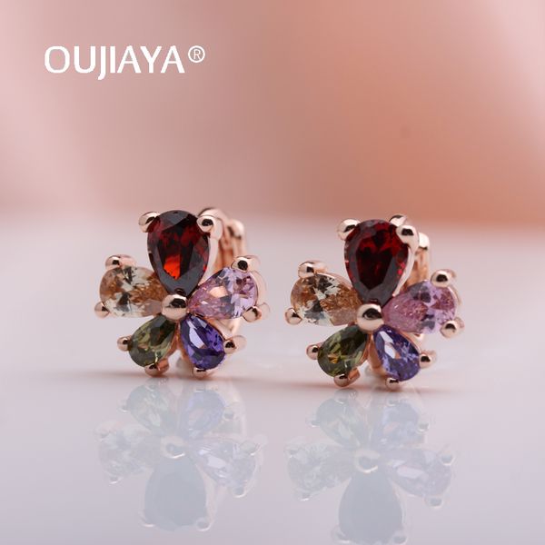 

oujiaya new flower drop earrings women wedding gift 585 rose gold natural zircon dangle earring fashion girl jewelry a136, Silver