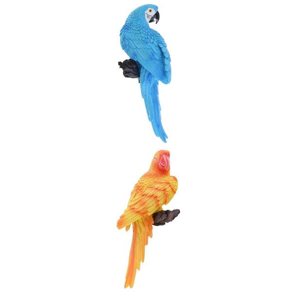

2 pieces resin parrot sculpture bird outdoor garden yard tree decorations