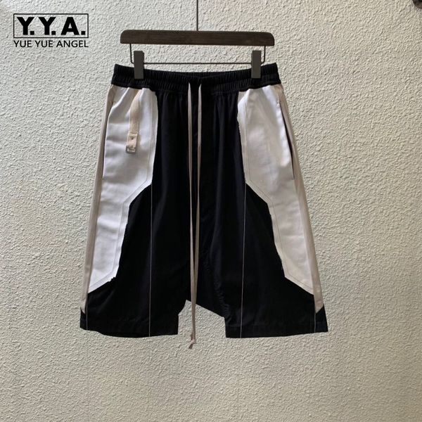 

harajuka brand new design denim patchwork tassel mens shorts drawstring waist knee length loose male casual cross shorts, White;black