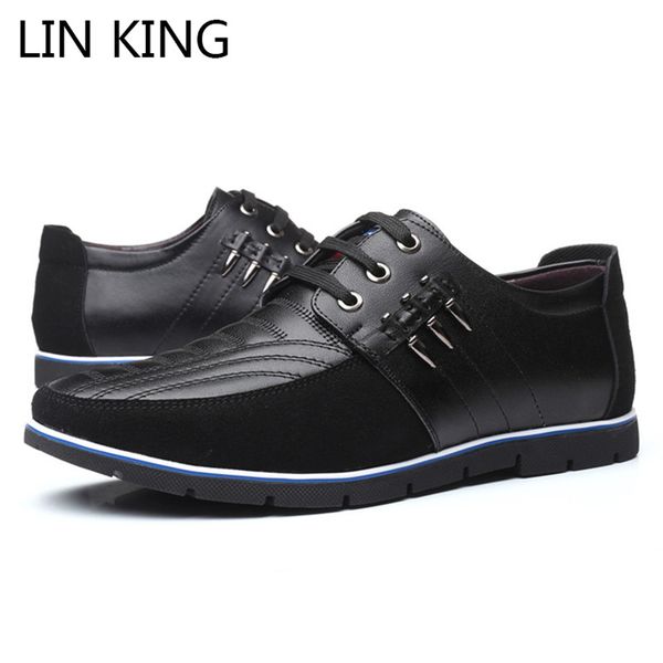 

lin king men leather shoes spring autumn outdoor casual shoes comfortable lace up business office dress man flats loafers, Black