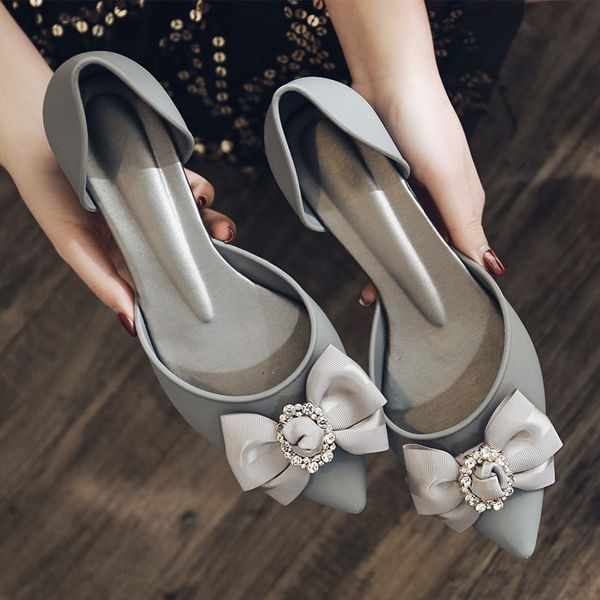 

new summer elegant bowtie women's sandals ladies women pointed toe woman med thick heels female casual 2020 fashion shoes, Black