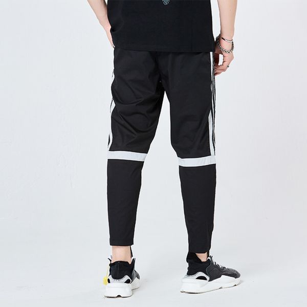 

mens designer black and white striped contrast casual slim youth ankle-length pants fashionable elastic waist2alg