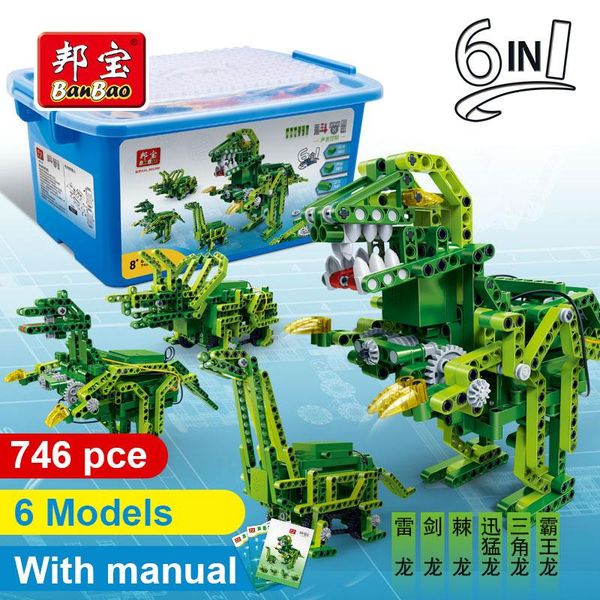 

banbao 6 в 1 динозавр голосовое управление юрский мир техника кирпичи образовательные модели строительные блоки для детей детские игрушки 69