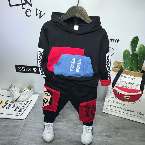 

2pcs wlg boys clothing set kids autumn white black cartoon hoodie and pant set baby boy casual clothes 2-7 years