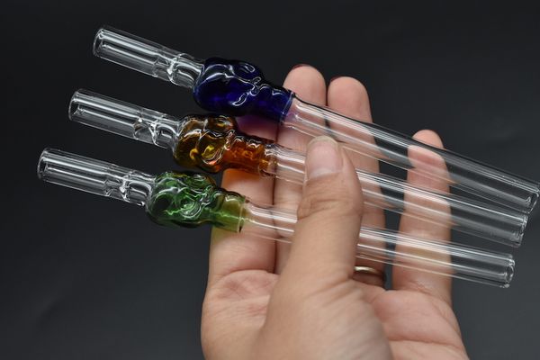colorato spesso Pyrex Skull Glass One Hitter Pipe Rolling Filter Pipes Sigaretta Hand Pipe Skull Oil Burners Pipes Hand tabacco Pipe