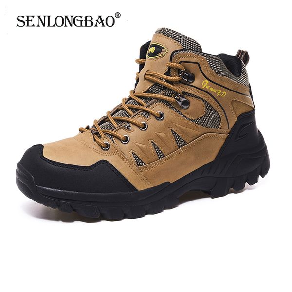 

autumn winter men fashion ankle boots outdoor high help lace-up casual men shoes waterproof suede leather climbing hiking shoes, Black