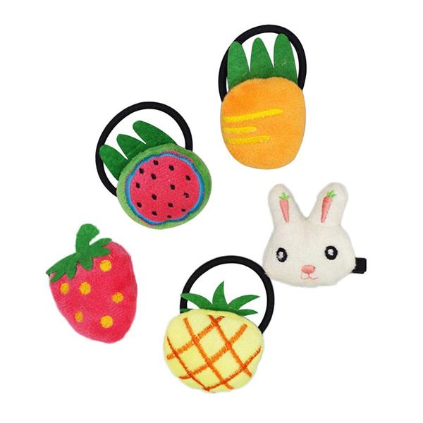 

5pcs plush decor fruits makeup hair ring set creative hair ring cute headdress for girl child kid baby, Golden;silver