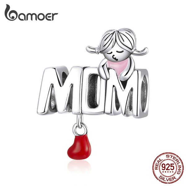 

bamoer mother love genuine 925 sterling silver enamel heart mom metal charm for bracelet bangle fashion diy jewelry scc1461