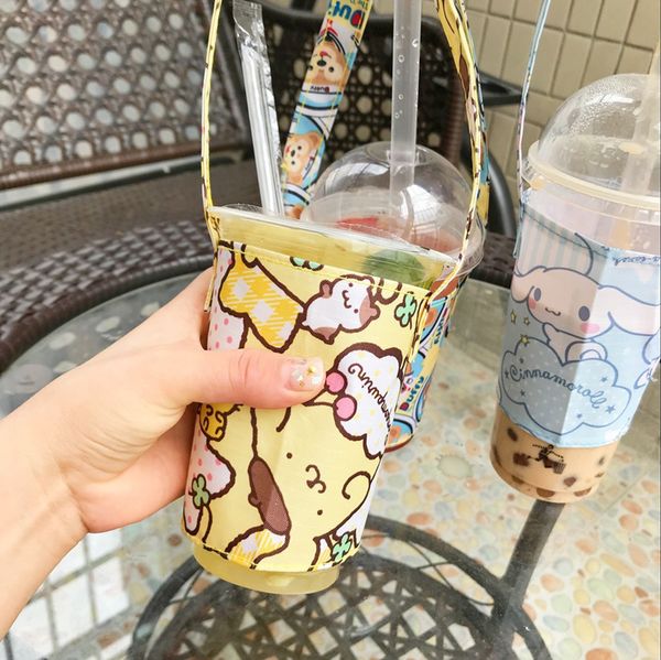 

ivyye white dog doraemon fashion portable canvas lunch bags cartoon water bottle cup bag tote warm storage women girls new, Blue;pink