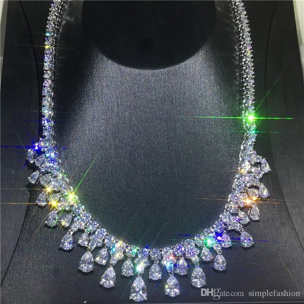 

vecalon stunning water drop necklace full diamonds cz white gold filled party necklace for women bridal wedding accessory jewelry, Silver