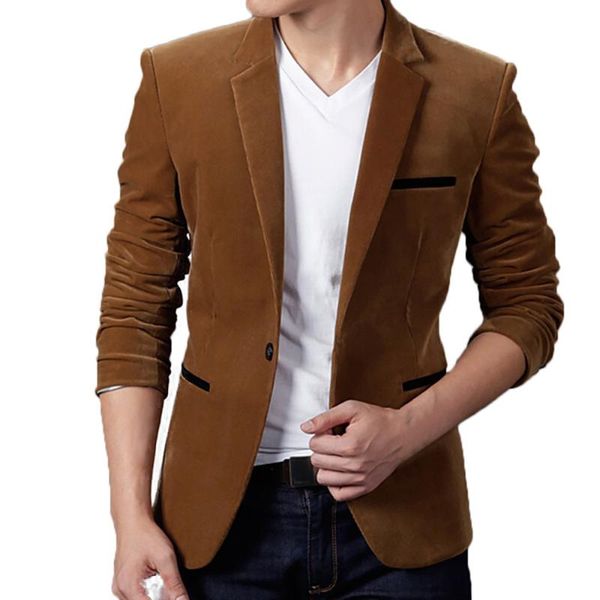 

spring men's coats men corduroy slim lapel collar trench jacket solid long sleeve outcoat male single button lightweight jackets, Black;brown