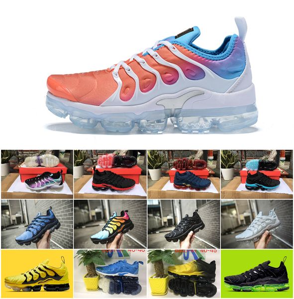 

wholesale 2019 tn plus men sports shoes triple black white sunset p blue wolf grey usa designer shoes sport sneakers trainers 36-45