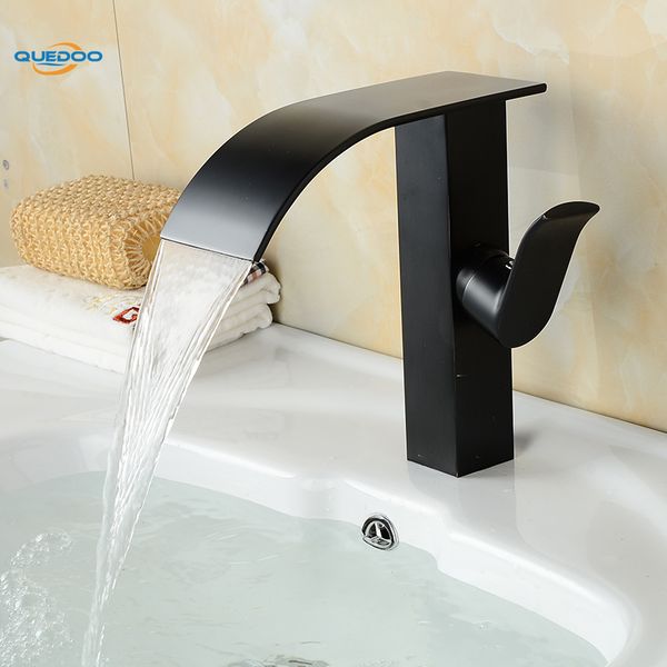 

waterfall spout bathroom sink faucet basin single handle deck mount oil rubbed bronze finished mixer taps